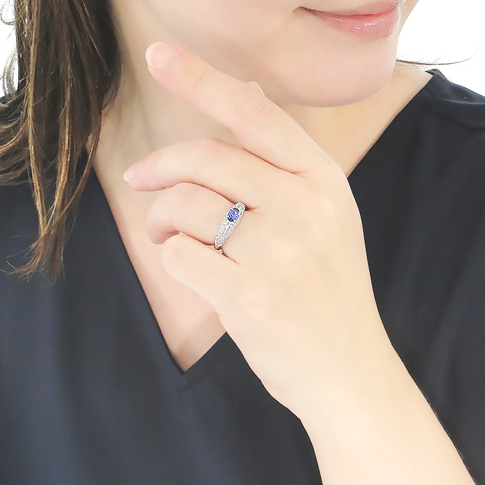 指輪 PT900 プラチナ リング オーバル タンザナイト ダイヤモンド 0.85ct パヴェ ダイヤ ジュエリー【f158-pt-ta】ALPAZ181