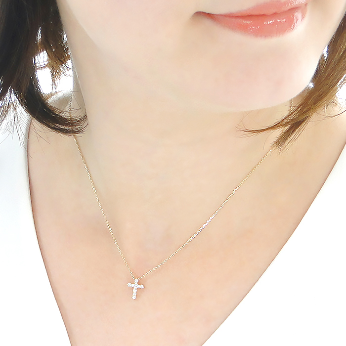 ネックレス K18YG イエローゴールド ダイヤモンド 0.2ct 10石 スイートテン クロス 十字架 ペンダント クリスマス 【f022-k18yg】ALPAZ185