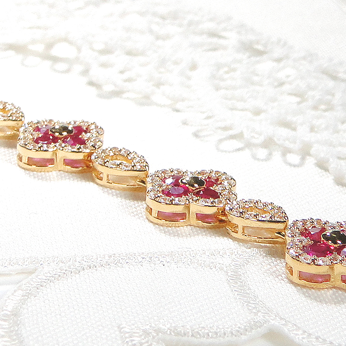 ブレスレット K18YG イエローゴールド ダイヤモンド 1.8ct ルビー クローバー ドロップ モチーフ 18金 テニスブレスレット ゴージャス ルビーブレスレット 7月 誕生石 四つ葉 豪華 レディース ジュエリー【f291-rd-k18yg】 ALPAZ176