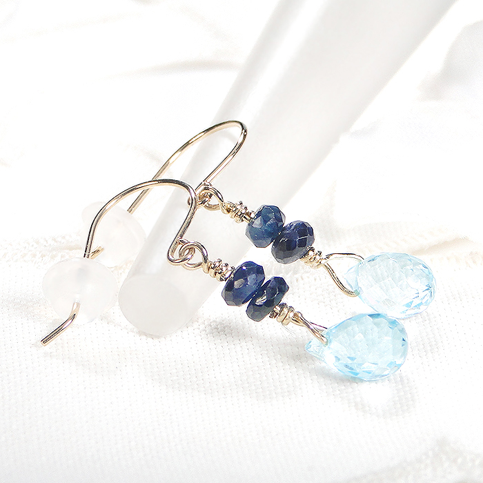 フックピアス K18YG サファイア ブルートパーズ ペアシェイプ 18金 揺れるピアス 誕生石 クリスマス ジュエリー【f163-k18yg-bt】ALPAZ183