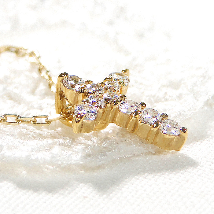 ネックレス K18YG イエローゴールド ダイヤモンド 0.2ct 10石 スイートテン クロス 十字架 ペンダント クリスマス 【f022-k18yg】ALPAZ185