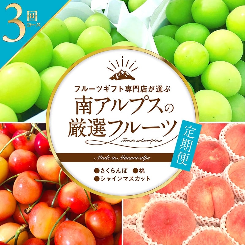 ＜2026年発送分先行予約＞フルーツギフト専門店が選ぶ南アルプスの厳選フルーツ定期便　全3品種（さくらんぼ・桃・シャインマスカット） ALPAH009