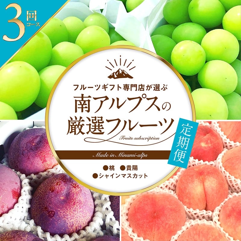 ＜2026年発送分先行予約＞フルーツギフト専門店が選ぶ南アルプスの厳選フルーツ定期便　全3品種（桃・貴陽・シャインマスカット） ALPAH010