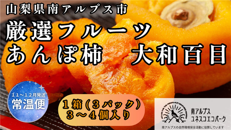 ＜2026年発送先行予約＞ 山梨県南アルプス市産 厳選あんぽ柿 (大和百目) 3パック (3～4個入り) ALPEM014