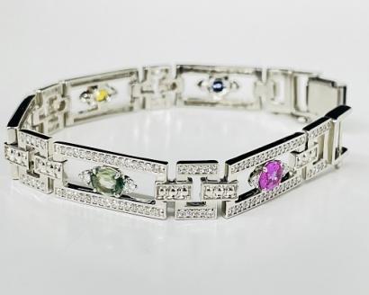 プラチナ製マルチカラーサファイヤ/ダイヤモンド　ブレスレット　SJ-354