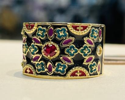 K18製　ルビー/ダイヤモンド/エナメル　リング　SJ-1