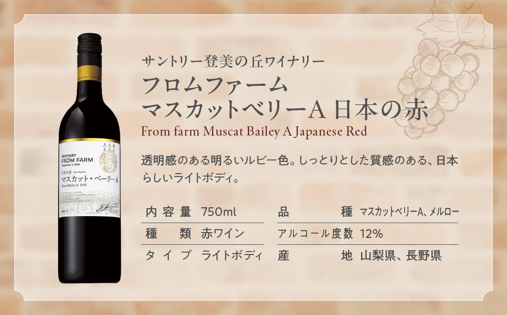 ＜甲斐市産　赤ワイン飲み比べ3本セット＞　ワイン　家飲み　赤ワイン　辛口　ミディアムボディ　メルロー　シラー　SUNTORY　敷島　登美　山梨ワイン　日本ワイン　酒　フロムファーム　テーブルワイン　定番　山梨県　甲斐市　シャトレーゼ　AD-289