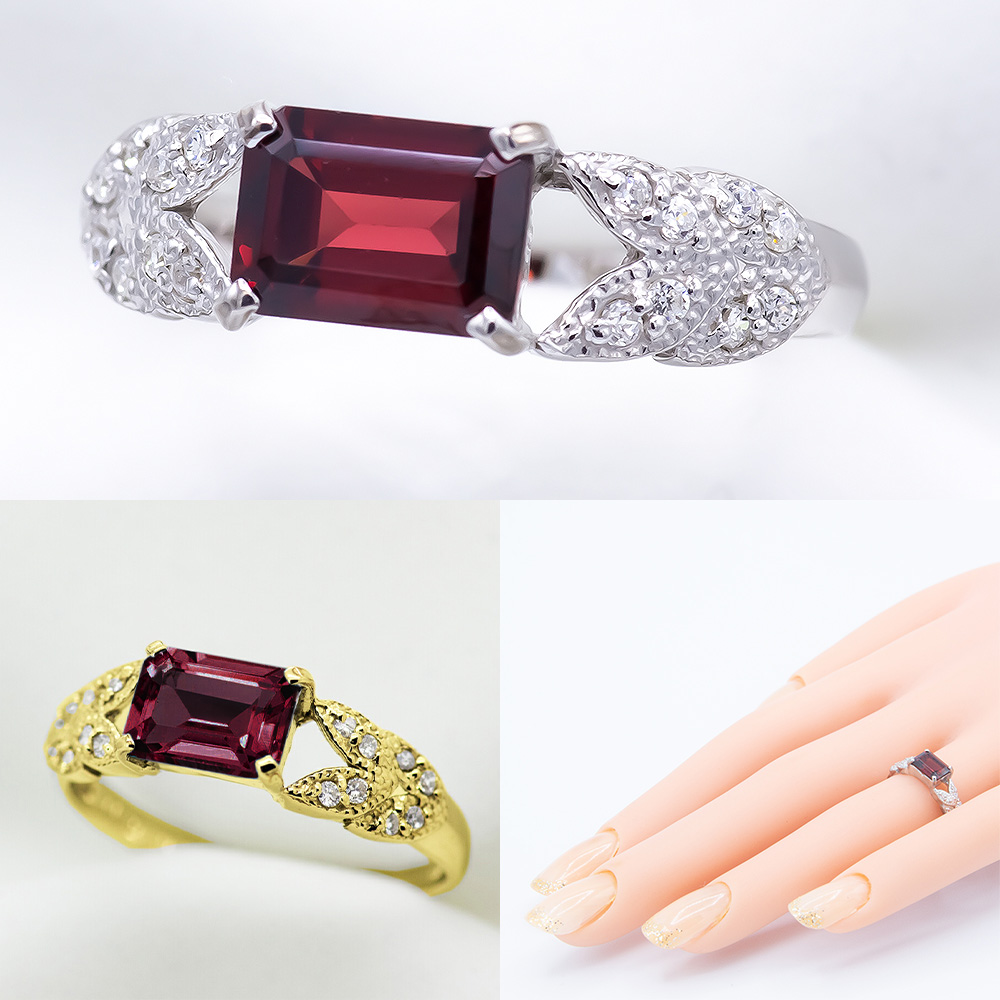 ガーネット リング 1.0ct K10WG （14421）