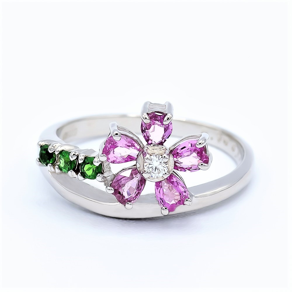 ピンク サファイヤ 桜モチーフ リング 0.70ct Pt900 (13523) 指輪 リング サファイヤ ピンクサファイヤ プラチナ Pt900 グリーンガーネット ダイヤモンド ジュエリー アクセサリー 山梨県 甲斐市 BR-89