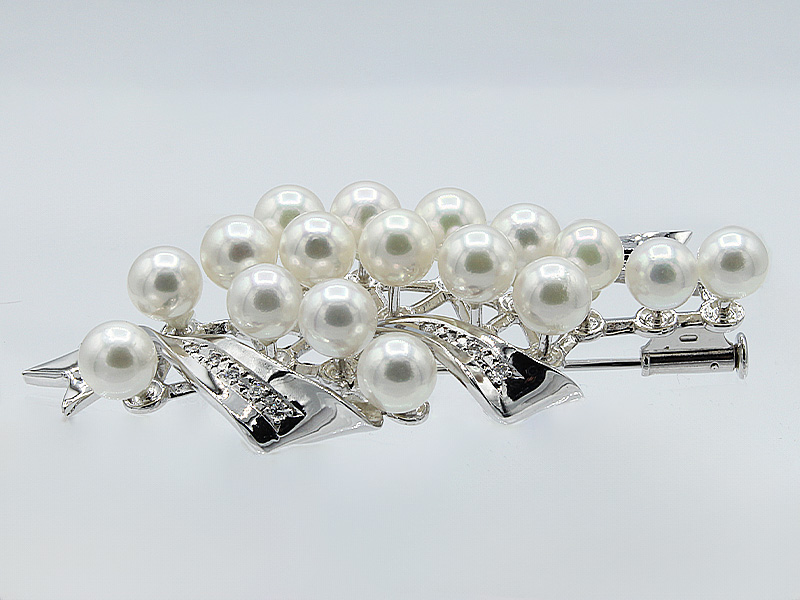 アコヤ真珠 パール ブローチ 5.5mm 17個付 SV925 (25106) 真珠 パール ジュエリー アクセサリー アコヤ真珠 ブローチ シルバー ダイヤモンド 山梨県 甲斐市 BR-95