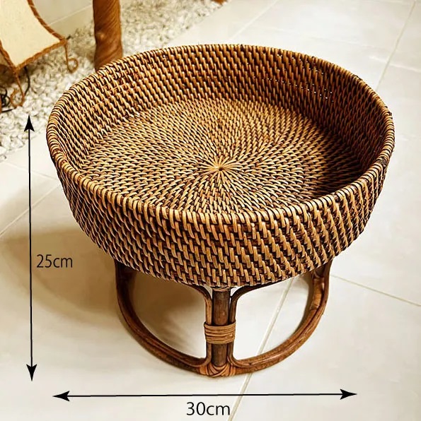 バリ島のラタンバスケットサイドテーブル（30cm　高坏型）　BV-61