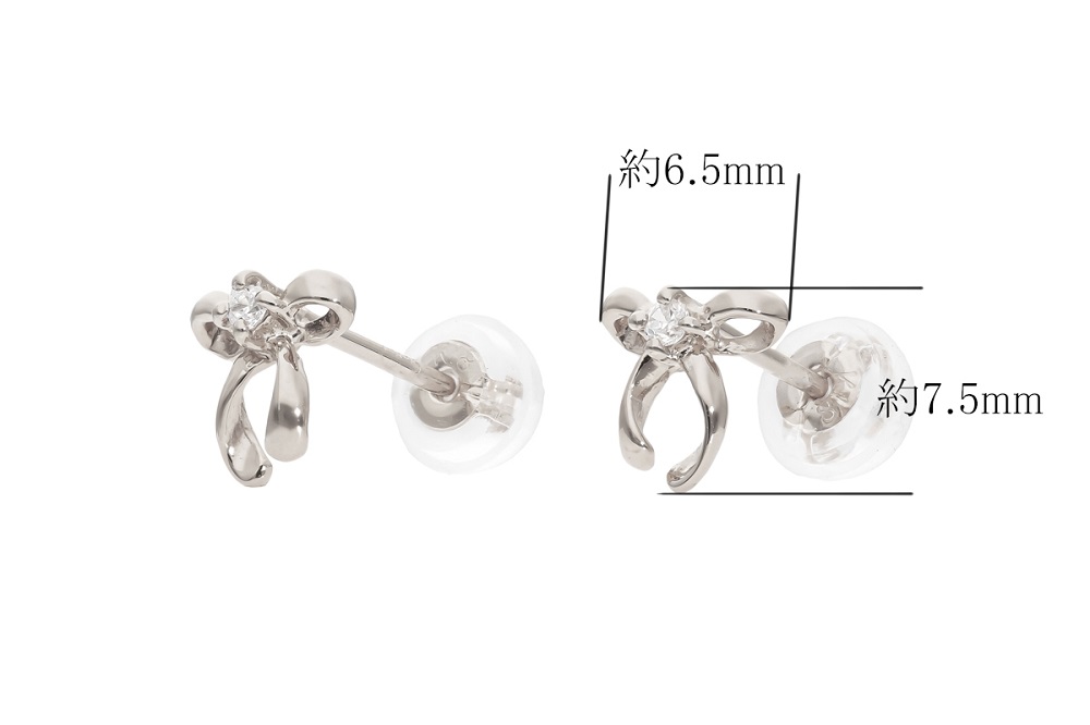 プラチナ　リボンモチーフダイヤピアス　mk-436　CR-11