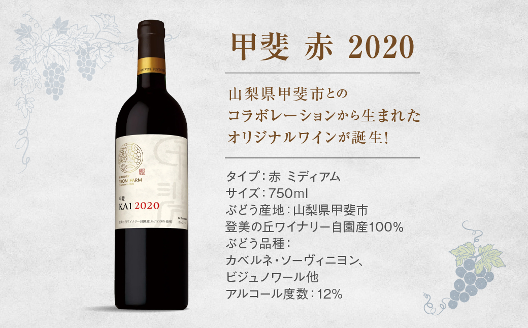 サントリー登美の丘ワイナリー　甲斐オリジナルワインセット　フロムファーム　甲斐　赤　2020　＆　甲斐　白　2022