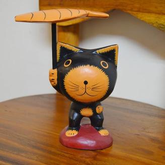 魚傘差しネコ（ブラック・三毛）※2色からお選びください