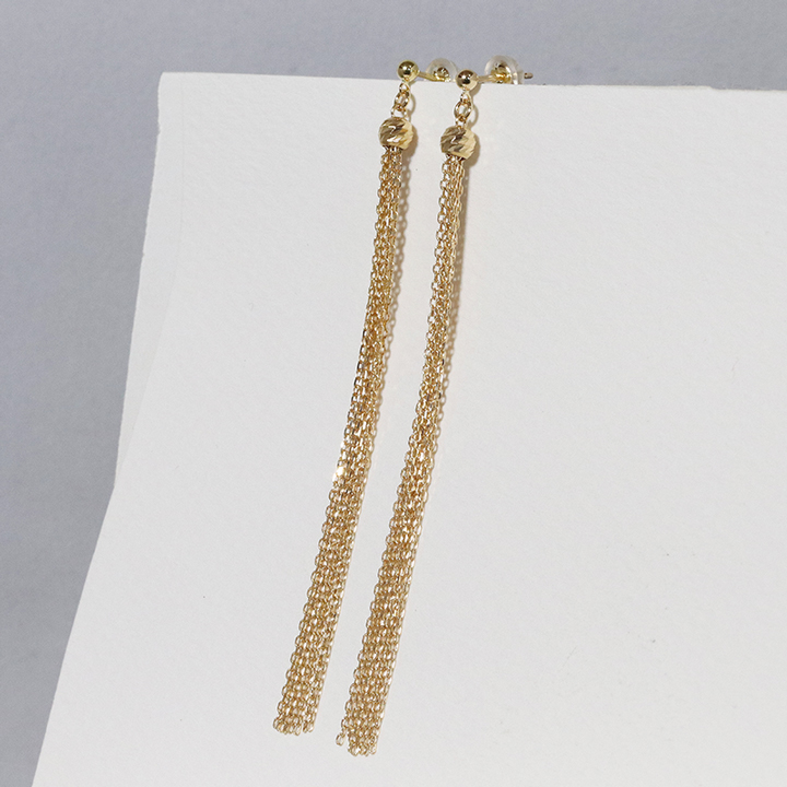 K18　ミラーボールタッセルピアス