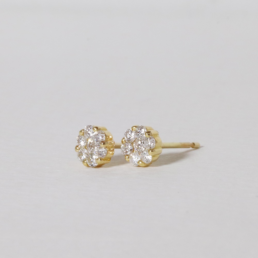 K18　0.20ctフラワーダイヤモンドピアス　BQ-190