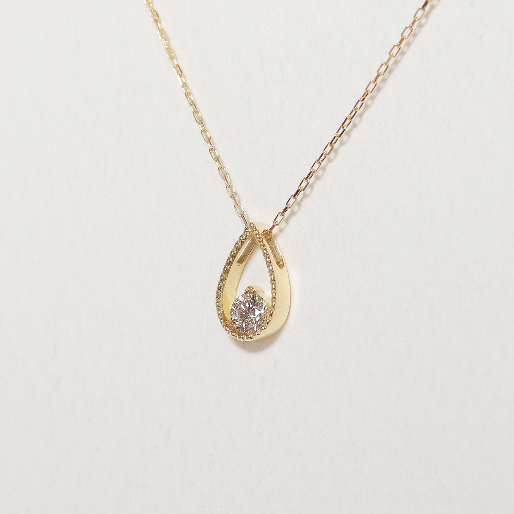 K18 0.10ct しずく一粒ダイヤモンドペンダント　BQ-220