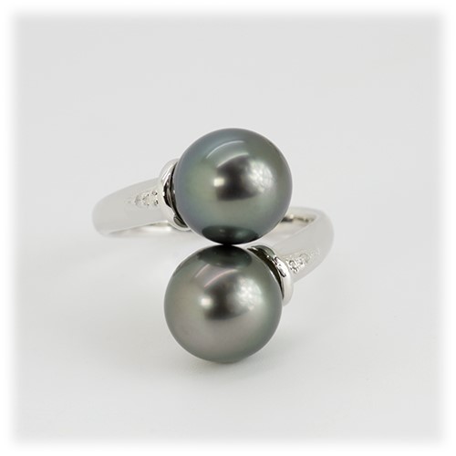 ブラックパール ツインリング 9ｍm 2個付 SV925 黒真珠 タヒチ産 (15496) 真珠 黒真珠 指輪 リング ブラックパール パール シルバー ジュエリー アクセサリー ツイン リング ダイヤモンド 山梨県 甲斐市 BR-69