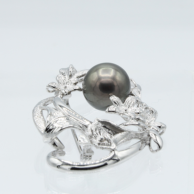 ブラックパール ブローチ 11mm SV925 黒真珠 タヒチ産 (25136) ブローチ 黒真珠 タヒチ産 ブラックパール シルバー SV925 ジュエリー アクセサリー ジュエリー アクセサリー ジュエリー アクセサリー 山梨県 甲斐市 BR-94