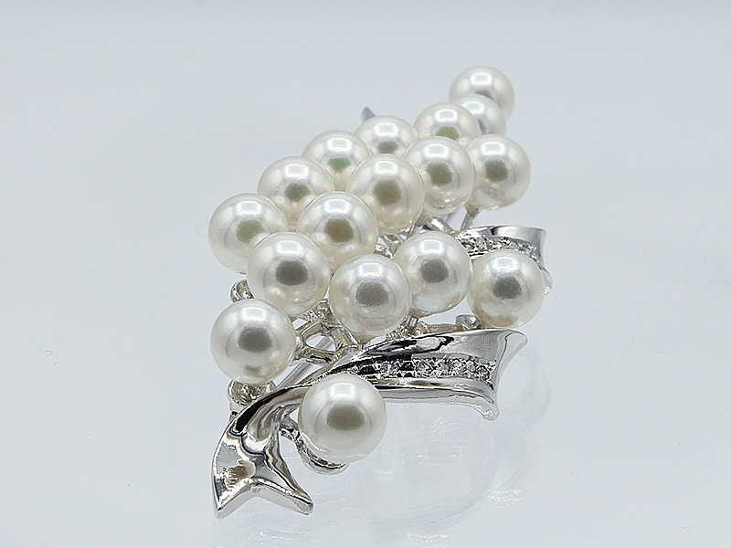 アコヤ真珠 パール ブローチ 5.5mm 17個付 SV925 (25106) 真珠 パール ジュエリー アクセサリー アコヤ真珠 ブローチ シルバー ダイヤモンド 山梨県 甲斐市 BR-95