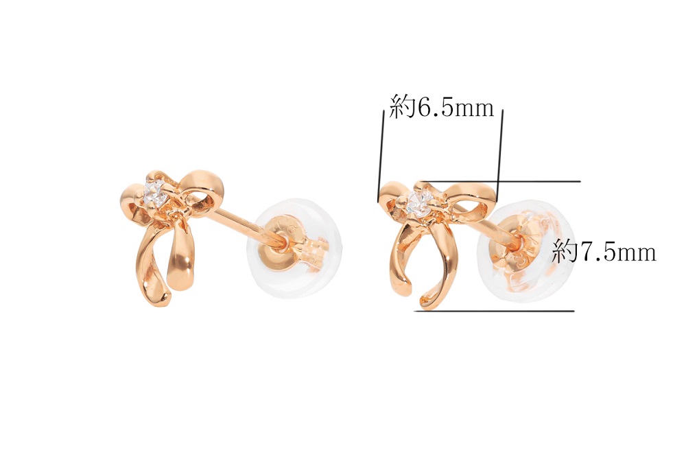 K18PG　リボンモチーフダイヤピアス　mk-436　CR-12
