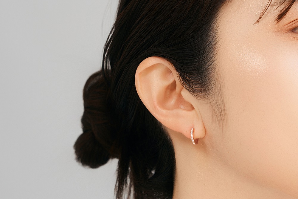 K18PGダイヤフープピアス　0.07ct　mk-433　CR-21