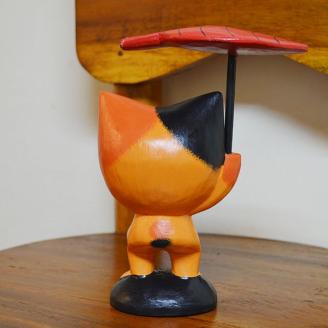 魚傘差しネコ（ブラック・三毛）※2色からお選びください