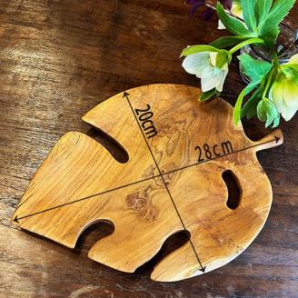 無垢　チーク材　モンステラ皿28cm