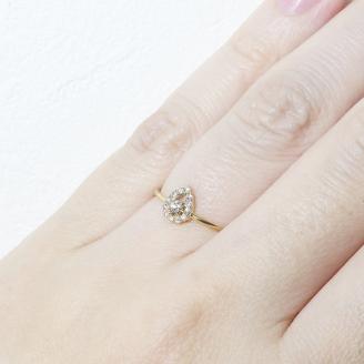 K18 しずく取り巻きダイヤモンドリング　0.12ct　　BQ77