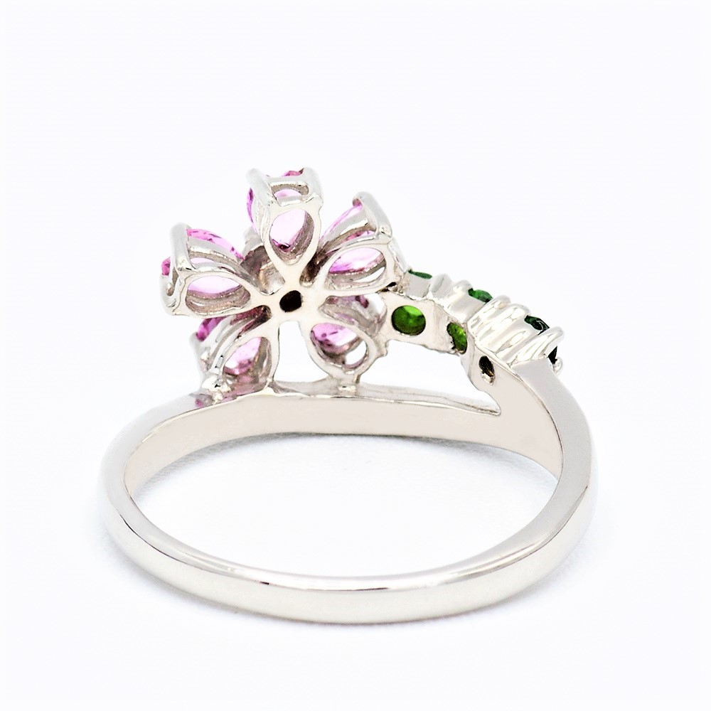 ピンク サファイヤ 桜モチーフ リング 0.70ct Pt900 (13523) 指輪 リング サファイヤ ピンクサファイヤ プラチナ Pt900 グリーンガーネット ダイヤモンド ジュエリー アクセサリー 山梨県 甲斐市 BR-89