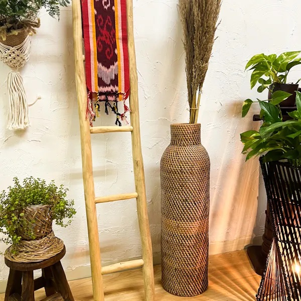 ロンボク島のラタンビンカットバスケット（６０ｃｍ）BV-63