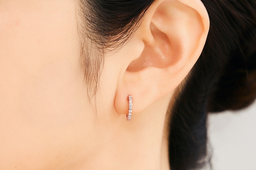 K18PGダイヤフープピアス　0.07ct　mk-433　CR-21