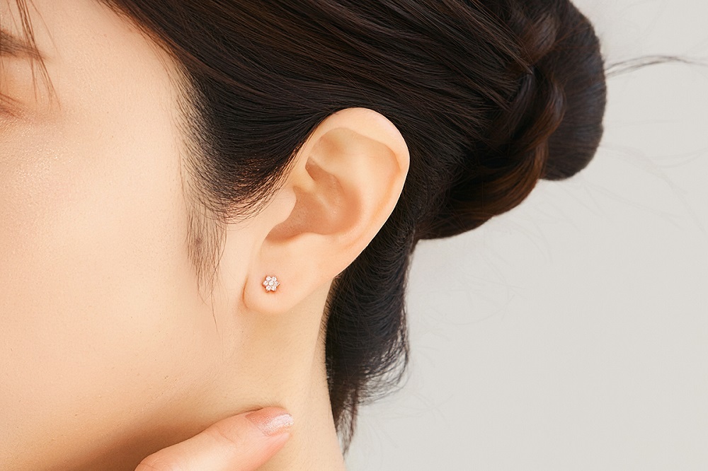 K18PG　ヘキサゴンダイヤピアス　mk-437　CR-9