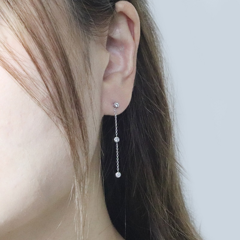 プラチナ 0.30ct 覆輪チェーンピアス　BQ-167