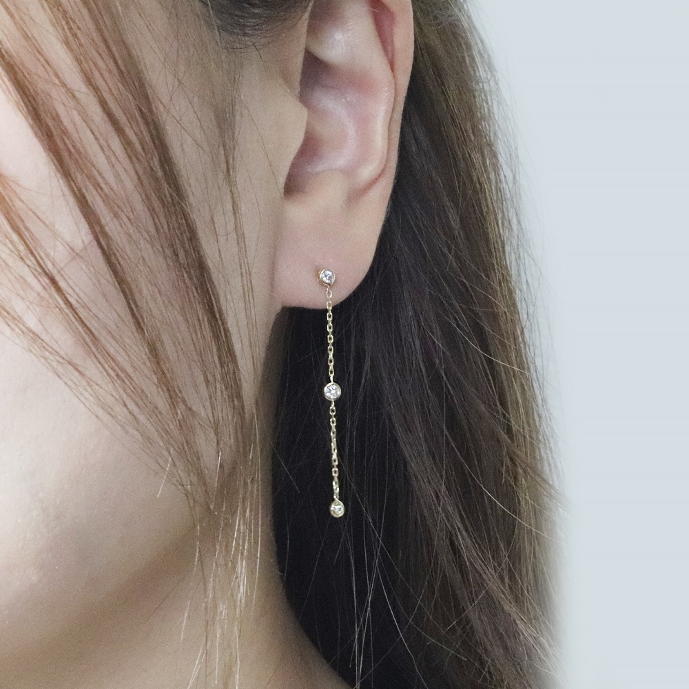 K18 0.30ct 覆輪チェーンピアス　BQ-168