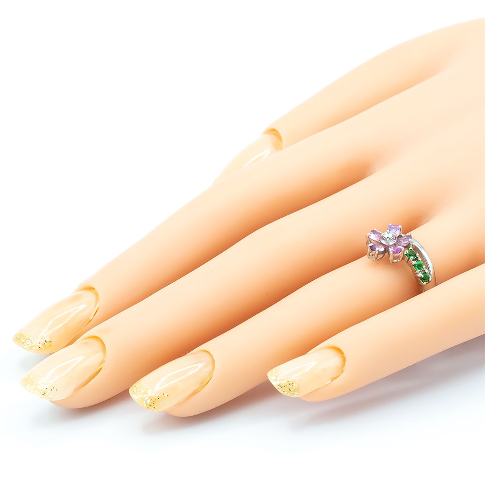 ピンク サファイヤ 桜モチーフ リング 0.70ct Pt900 (13523) 指輪 リング サファイヤ ピンクサファイヤ プラチナ Pt900 グリーンガーネット ダイヤモンド ジュエリー アクセサリー 山梨県 甲斐市 BR-89