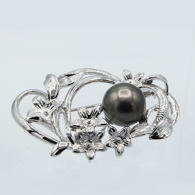 ブラックパール ブローチ 11mm SV925 黒真珠 タヒチ産 (25136) ブローチ 黒真珠 タヒチ産 ブラックパール シルバー SV925 ジュエリー アクセサリー ジュエリー アクセサリー ジュエリー アクセサリー 山梨県 甲斐市 BR-94