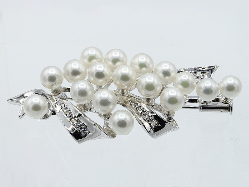 アコヤ真珠 パール ブローチ 5.5mm 17個付 SV925 (25106) 真珠 パール ジュエリー アクセサリー アコヤ真珠 ブローチ シルバー ダイヤモンド 山梨県 甲斐市 BR-95