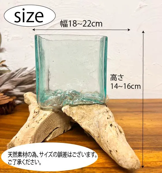 天然流木のガラスポット（スクエア） BV-44