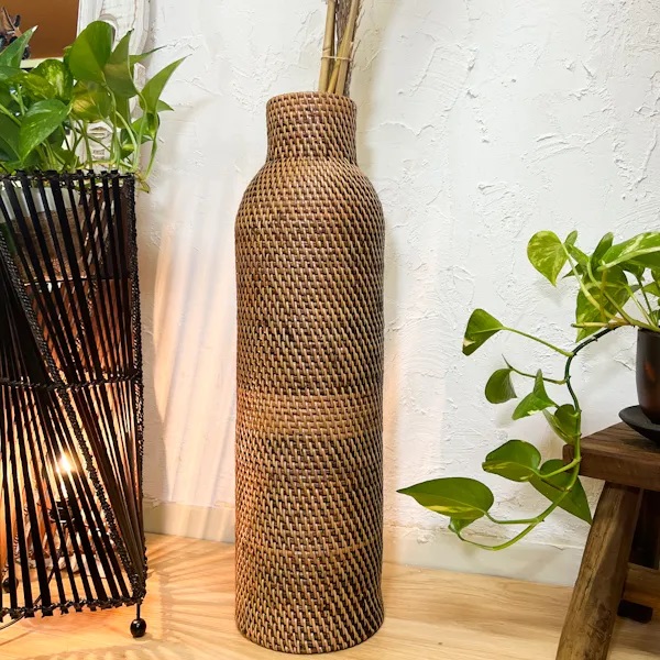 ロンボク島のラタンビンカットバスケット（６０ｃｍ）BV-63