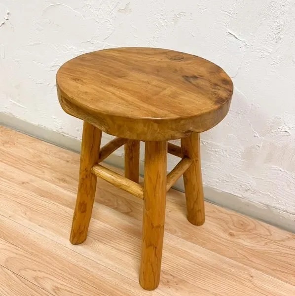 チーク材　一枚板のナチュラルスツール
