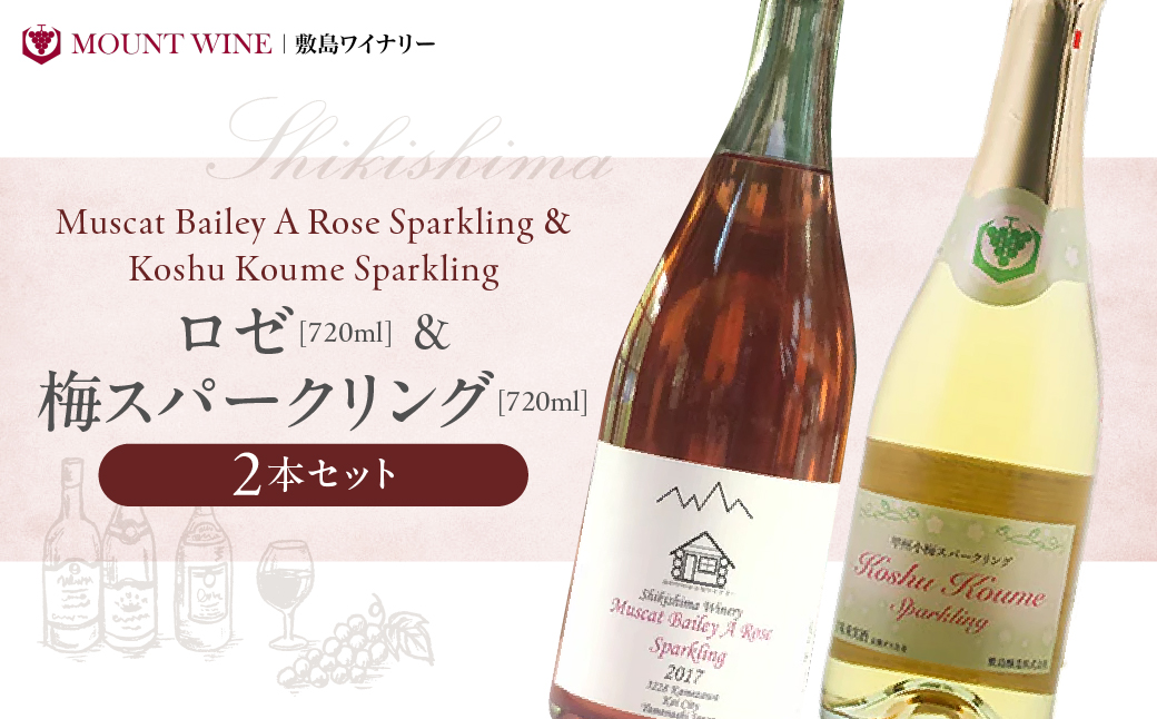 ロゼ 梅スパークリング 720ml × 2本 ワイン わいん ロゼワイン スパークリングワイン 辛口 山梨 甲州 甘口 日本ワイン 国産ワイン ワインセット 飲み比べ 甲斐市 F-31