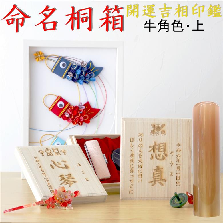 命名桐箱　牛角色（上材）15㎜印鑑セット