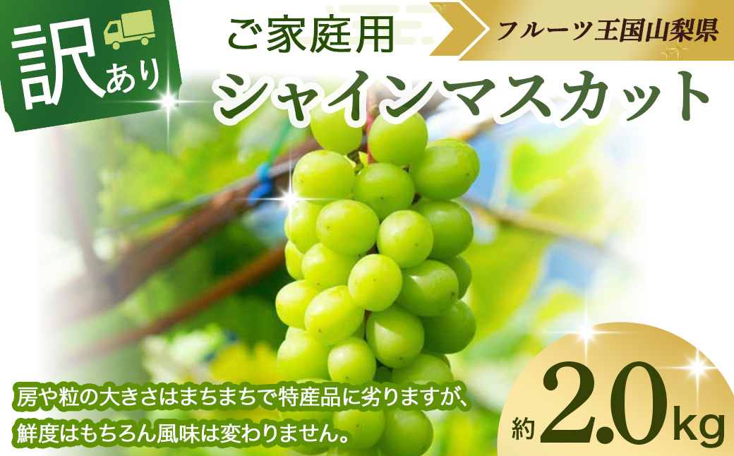 [2025年/令和7年発送分]ご家庭用シャインマスカット 2kg 「訳あり」