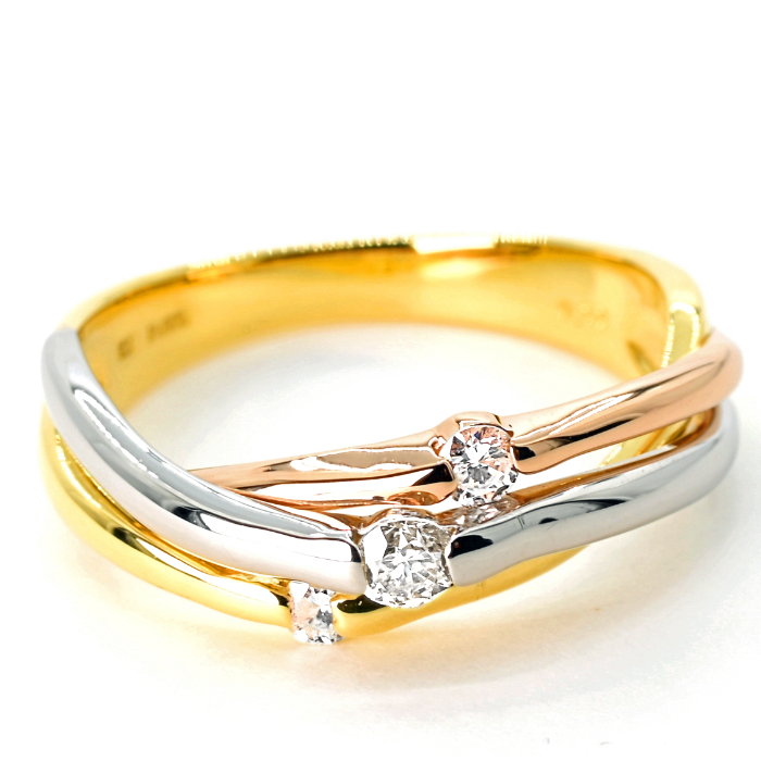 K18/PT　スリーカラーダイヤリング0.20CT　R3979DI-C 188-046