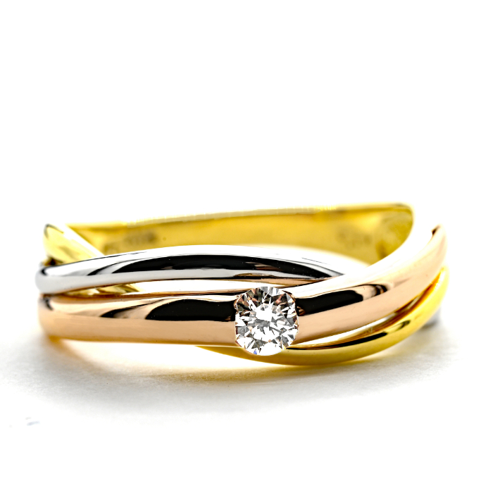 K18/PT　スリーカラーダイヤリング0.10CT　R3983DI-C 188-047