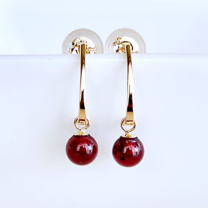 【ジュエリー】K10 イエローゴールド ガーネット 揺れる ピアス 保証書付 SR-2222 242-002-a