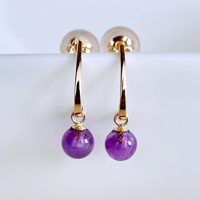 【ジュエリー】K10 イエローゴールド アメシスト 揺れる ピアス 保証書付 SR-2222 242-002-b