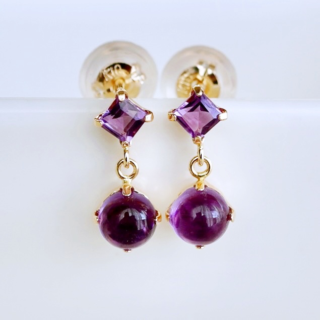 【ジュエリー】K10 イエローゴールド アメシスト 揺れる ピアス 保証書付 SR-2012 242-003-a