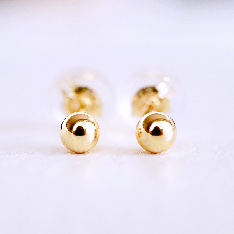 【ジュエリー】K18 18金 ゴールド 地金 シンプル ボール ピアス (3mm) 保証書付 KO-0001 242-007-b